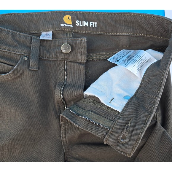 Carhartt Slim Fit Pant Jeans Women's 4 Tall 30x30.5" Tarmac Brown Stretch Work - Picture 3 of 8